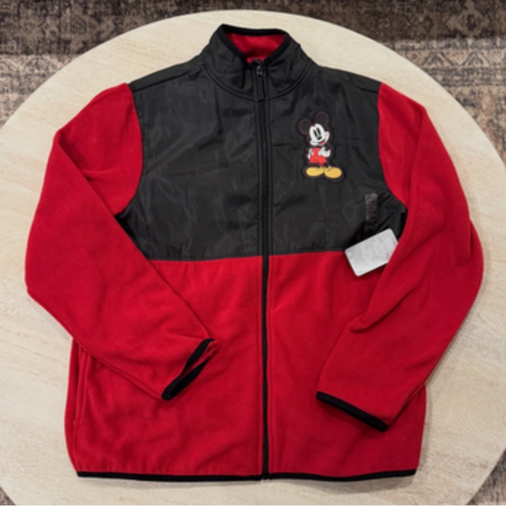 Disney Mickey Mouse Pieced Fleece Jacket Size Medium Red Black NWT Oldstock